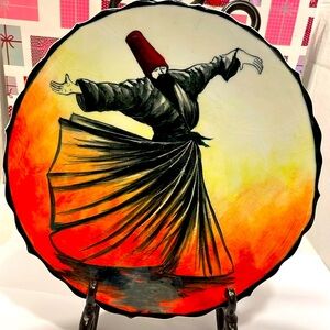Decorative Whirling Dervish Ceramic Plate - Red and Black. Made In Turkey.